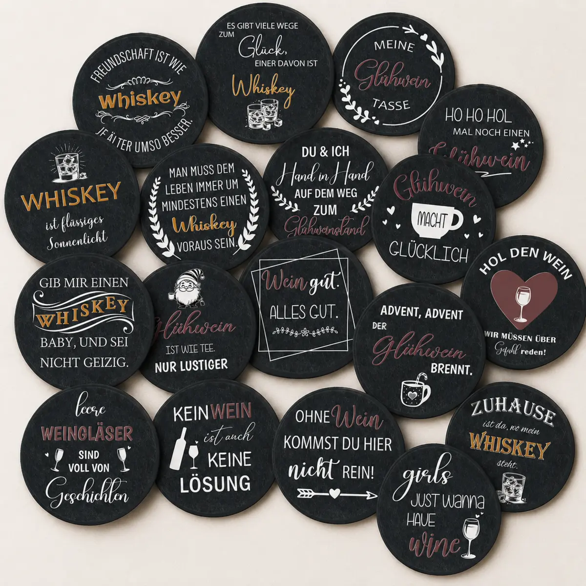 WangsLICHT Untersetzer mit Wein- und Whiskysprüchen